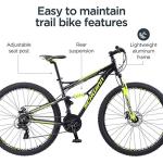 Schwinn Traxion Mountain Bike for Adult Men Women, 29-Inch Wheels, Full Suspension, 24-Speed Shimano Drivetrain, Trigger Shifter, 18-Inch Aluminum Frame, Mechanical Disc Brake, Matte Grey/Neon Green