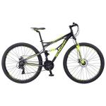 Schwinn Traxion Mountain Bike for Adult Men Women, 29-Inch Wheels, Full Suspension, 24-Speed Shimano Drivetrain, Trigger Shifter, 18-Inch Aluminum Frame, Mechanical Disc Brake, Matte Grey/Neon Green