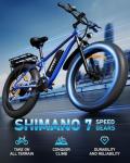 AMYET EB26 Electric Bike for Adults Peak 1500W Electric Bicycle 48V 15AH (720WH) Battery Electric Bike 26" Fat Tire Mountain 28mph 7 Speed Gears Shock Absorber Ebike (Blue)