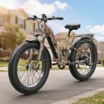 PUCKIPUPPY Electric Bike for Adults 960W(Peak), 48V 20AH Battery Adult Electric Bicycles, 26" Fat Tire Full Suspension Step-Thru Ebike, 28MPH Mountain Ebike, 7 Speed, 80Miles Range Camouflage
