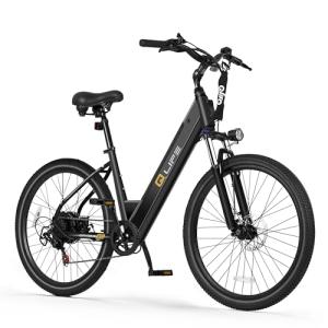 Qlife Cityone 2.0 Electric Bike for Adults,Up to 65Miles,28MPH,1200W Peak Motor 26" Ebike,499WH UL2849 Certified Battery Electric Commuter Bicycle with Front Suspension & 7-Speed Ebikes,B