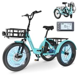 MOONCOOL Electric Tricycle for Adults, 500W/750W 48V 20" Folding Electric Trike Peak Power 1100W, 3 Wheels Electric Bicycle, Aluminum Frame Electric Tricycle with Large Basket and Removable Battery