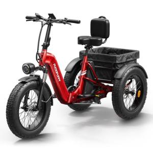 Electric Trike for Adult with 960W Peak Motor, 48V 17.4AH Cells Battery, Pickup Class 500 LB Load Electric Tricycle with 20" Fat Tire and Large Basket, 60 Miles Range,for City and Mountain Road,Husky