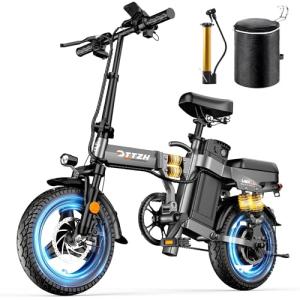 DTTZH Peak 1000W Folding Electric Bike for Adults, 28MPH Commuter 14" Foldable Ebike, 750W Motor Adults Electric Bicycle, 48V 15Ah Removable Battery UL 2849 Certified, 60 Miles PAS Range (Gray)
