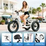ECOTRIC Electric Tricycle for Adults,750W 48V 22.4AH Removable Battery,Fat Tire 7 Speeds Adult Electric Tricycle with Basket （White）