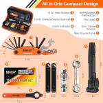 Bicycle Repair Bag With Tire Pump, Portable Tool Kit for Camping Travel - Glueless Patches, Inflator, Maintenance Essentials All in One Safety Kit