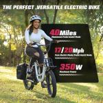 Windone E20 Electric Bike for Adults, Max 20 MPH Speed & 40 Miles Range, 20''×3.0'' Tire and 350W Motor Electric Bicycle, 7 Speed Shimano for Urban Commuters, Removable Battery, Ebike