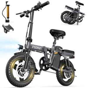 INSDRGN Electric Bike for Adults Peak 650W, 20 MPH Folding E Bike, 48V Removable Li Battery Ebike, Top 45 Miles PAS Range, 14" Fat Tire Bikes, with USB Charging Phone Holder, UL2849 Certified, Grey
