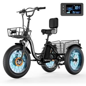 MOONCOOL Electric Tricycle for Adults, 20" x 4" Fat Tire Electric Trike, 48V 500W Motorized Electric Bicycle Bikes, 3 Wheels 7 Speed Ebike with Removable Battery, Aluminum Frame & Large Basket