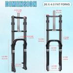 BUCKLOS 26 inch 4.0" Fat Tire E-Bike Suspension Fork, 180mm Travel Spacing Hub 135mm 1-1/8" Straight MTB 9mm QR Electric Bicycle Oil Double Shoulder Disc Brake Front Fork, Snow Beach Mountain Bike