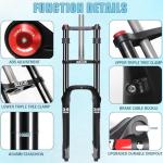 BUCKLOS 26 inch 4.0" Fat Tire E-Bike Suspension Fork, 180mm Travel Spacing Hub 135mm 1-1/8" Straight MTB 9mm QR Electric Bicycle Oil Double Shoulder Disc Brake Front Fork, Snow Beach Mountain Bike