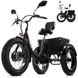 Geemax Electric Tricycle for Adults, 20" x 4.0 Fat Tire Electric Trike, Peak 500W 20MPH 36V 13Ah Lithium Battery UL Certified, Premium 80% Assembled Foldable 3 Wheel Electric Bicycle, Black