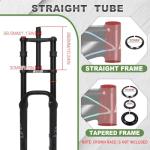 BUCKLOS 20 inch 4.0 Fat Tire E-Bike Air Suspension Fork, 180mm Travel Spacing Hub 135mm Straight Tube MTB Manual Lockout 9mm QR Mountain Bike Double Shoulder Electric Bicycle Front Forks Snow Beach