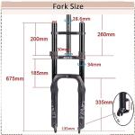 BUCKLOS 20 inch 4.0 Fat Tire E-Bike Air Suspension Fork, 180mm Travel Spacing Hub 135mm Straight Tube MTB Manual Lockout 9mm QR Mountain Bike Double Shoulder Electric Bicycle Front Forks Snow Beach