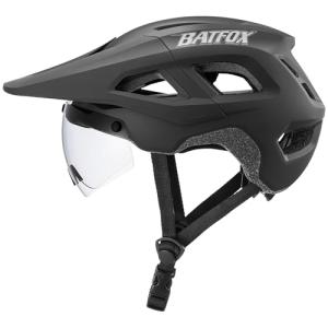 BATFOX Mountain Bike Helmet for Men Women,MTB Bicycle Cycling E-Bike Helmet for Adults Fit(52-60CM) (W/Goggles-Black, L(56-60CM))