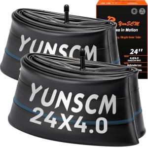 YUNSCM 2-PCS 24 X 4.0 Heavy Duty E-Bike Tire Tubes 24x4.0/4.5 AV32mm Schrader Valve (102/114-507) Inner Tubes Compatible with 24x4.0 24x4.10 24x4.25 24x4.3 24x4.50 Electric Bike Bicycle Fat Tire Tubes