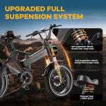 1000W(Peak 2000W)Folding Electric Bike for Adults,35MPH 100Mile,48V 25Ah Removable Battery,20" x 4.0 Fat Tire Foldable Electric Bicycle,8-Speed Electric Mountain E-Bike,Commuter Ebikes All Terrain