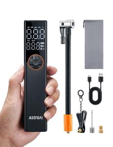AstroAI L8 Portable Bike Pump, Bicycle Tire Inflator with Pressure Gauge, 150 PSI High Voltage Motor for Electric Mini Air Pump with Presta, Schrader, and Dunlop Valve for Road, Mountain, and E-Bike