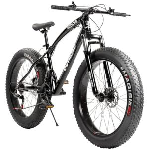 Omelaza 26 Inch Fat Tire Mountain Bike with Dual Disc Brakes | High-Aluminum/Carbon | 7 Speed | Non-Slip Wide Tires | for Men and Women