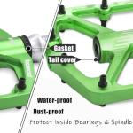 BOWOD Grippy BMX MTB Pedals fit 9/16" Crank, Bicycle Pedals Lightweight Mountain Bike w 3Bearings Cr-Mo Axel, Light CNC Aluminum Platform w Non-Skip Pins for Road City Ebike Pedals Green