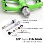 BOWOD Grippy BMX MTB Pedals fit 9/16" Crank, Bicycle Pedals Lightweight Mountain Bike w 3Bearings Cr-Mo Axel, Light CNC Aluminum Platform w Non-Skip Pins for Road City Ebike Pedals Green