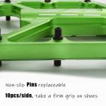 BOWOD Grippy BMX MTB Pedals fit 9/16" Crank, Bicycle Pedals Lightweight Mountain Bike w 3Bearings Cr-Mo Axel, Light CNC Aluminum Platform w Non-Skip Pins for Road City Ebike Pedals Green