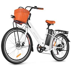 ANCHEER Electric Bike for Adults, 26'' Peak 750W Motor Low Frame Electric City Bike with 48V/374Wh Battery, Up to 50Miles Step Through Commuter Ebike/Electric Bicycle with Basket, LCD Display