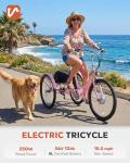 VIRIBUS Electric Tricycle for Adults, 24 inch Electric Trike for Women Seniors 250W(Peak 500W) with 468Wh Removable Battery, 3 Wheel Electric Bikes for Adults 330 lb. E Trikes Pink