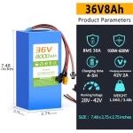 VATOSO 36V Lithium Battery Pack 8Ah/10Ah, Built-in 25A BMS, XT60 SM Connector, w/ 2A Charger, for 100W-600W DIY Projects (36V 8Ah)