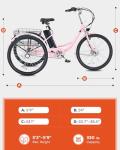 VIRIBUS Electric Tricycle for Adults, 24 inch Electric Trike for Women Seniors 250W(Peak 500W) with 468Wh Removable Battery, 3 Wheel Electric Bikes for Adults 330 lb. E Trikes Pink