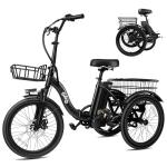 Qlife Triker Electric Bike, Peak 750W Brushless Motor Folding Trike Ebike, 468Wh Removable Battery, Step-Thru 3 Wheel Electric Bicycle, Up to 50 Miles, 20 Tire Tricycle for Adults,B