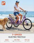 VIRIBUS Electric Trike for Adults, 26 in. Electric Tricycle Adult Women 7 Speed 350W with 468Wh Battery, 3 Wheel Electric Bikes for Senior, Motorized Adult Tricycle for Female, 330 lb. E Trike Purple