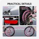 DDC SPORT Electric Bike for Adults, Peak 700W Motor 20MPH, 374.4WH Removable Battery 45Miles, 24'' Step Through City Cruiser Ebike for Commuter, E-Bike with 7-Speed, Front Basket (Pink)