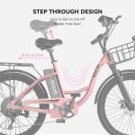 DDC SPORT Electric Bike for Adults, Peak 700W Motor 20MPH, 374.4WH Removable Battery 45Miles, 24'' Step Through City Cruiser Ebike for Commuter, E-Bike with 7-Speed, Front Basket (Pink)