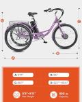 VIRIBUS Electric Trike for Adults, 26 in. Electric Tricycle Adult Women 7 Speed 350W with 468Wh Battery, 3 Wheel Electric Bikes for Senior, Motorized Adult Tricycle for Female, 330 lb. E Trike Purple