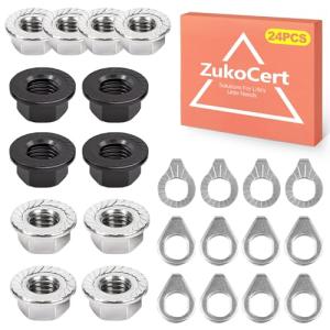 ZukoCert 24-Pack Universal Bike Axle Nut & Washer Kit – M8/M9.5/M10 Replacement Set for Mountain, Road & E-Bikes