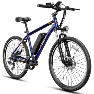 Jasion EB5 Electric Bike for Adults with Peak 750W Brushless Motor, 40Miles 20MPH Commuting Electric Mountain Bike with 360Wh Removable Battery, 7-Speed, 26" Tires and Front Fork Suspension