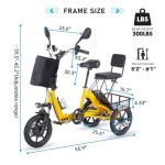 E Trike Electric Bike, 350W(Peak 500W) Brushless Motor Folding Trike, 2 Seats Ebike, 480Wh Removable Battery, Step-Thru 3 Wheel Electric Bicycle, Up to 45 Miles, Tricycle for Adults Parents (Yellow-1)