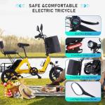 E Trike Electric Bike, 350W(Peak 500W) Brushless Motor Folding Trike, 2 Seats Ebike, 480Wh Removable Battery, Step-Thru 3 Wheel Electric Bicycle, Up to 45 Miles, Tricycle for Adults Parents (Yellow-1)