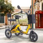 E Trike Electric Bike, 350W(Peak 500W) Brushless Motor Folding Trike, 2 Seats Ebike, 480Wh Removable Battery, Step-Thru 3 Wheel Electric Bicycle, Up to 45 Miles, Tricycle for Adults Parents (Yellow-1)