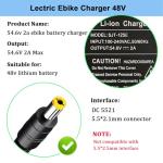 Suptopone Electric Bike Charger 48V for Lectric Ebike, 54.6V 2A Ebike Battery Charger for 48V Lithium Battery, Electric Bicycle Power Adapter with DC2.1 Jack Connector