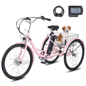 VIRIBUS Electric Tricycle for Adults, 26 inch Electric Trike for Women Seniors 250W(Peak 500W) with 468Wh Removable Battery, 3 Wheel Electric Bikes for Adults 330 lb. E Trikes Pink