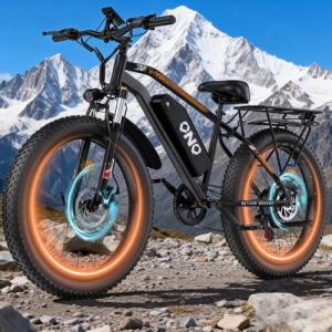 Adults Electric Mountain Bike 1500W Peak,48V 15Ah Removable Fast Charge Battery,28MPH Max Speed,60 Miles Range,26" Fat Tire All Terrain Off Road E-Bike for Men Women,Off-Road,Camping & Snow Adventures