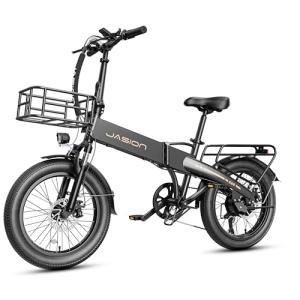 Jasion EB6 Electric Bike for Adults, [1000 Peak Motor & 25Mph],55 Miles Max Range (PAS 1) by 504Wh Built-in Battery, 20'' Fat Tire Folding Ebike with LCD Display and 5 Pedal Assist Levels