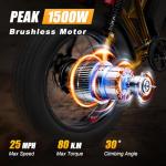 SPBSVDT Electric Bike - Ebikes for Adults with Peak 1500W Motor, 20" Fat Tire, 48V 20AH Battery, 7-Speed, Dual Disc Brakes E Bike for Off-Road and City Riding Electric Dirt Bike for Adults (Yellow)