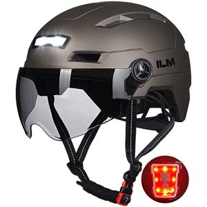 ILM Adult Bike Helmet with USB Rechargeable LED Front and Back Light Mountain&Road Bicycle Helmets for Men Women Removable Goggle Cycling Helmet E3-10L(Titanium, Large/X-Large)