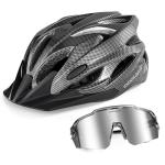 Odoland Bike Helmet with Cycling Sunglasses, Adjustable Size Adult Cycling Helmets for Men Women Road Bike Mountain Ebike, Carbon Silver
