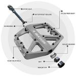 BUCKLOS Mountain Bike Pedals MTB Pedals Flat, Bicycle Road Bike Adult Large Platform Pedal with Non-Slip Grips for Gravel/Ebike/Hybrid Bikes/Beach Cruiser(9/16 Nylon Grey)