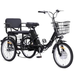 Broobey Electric Tricycle for Adults 20" Folding Electric Trike EbikeTwo-Seater 3 Wheels Adult Electric Tricycle with Large Basket 350W 36V12Ah Li-Battery 50 Miles in PAS Mode Two-seat-Orange