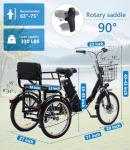 Broobey Electric Tricycle for Adults 20" Folding Electric Trike EbikeTwo-Seater 3 Wheels Adult Electric Tricycle with Large Basket 350W 36V12Ah Li-Battery 50 Miles in PAS Mode Two-seat-Orange